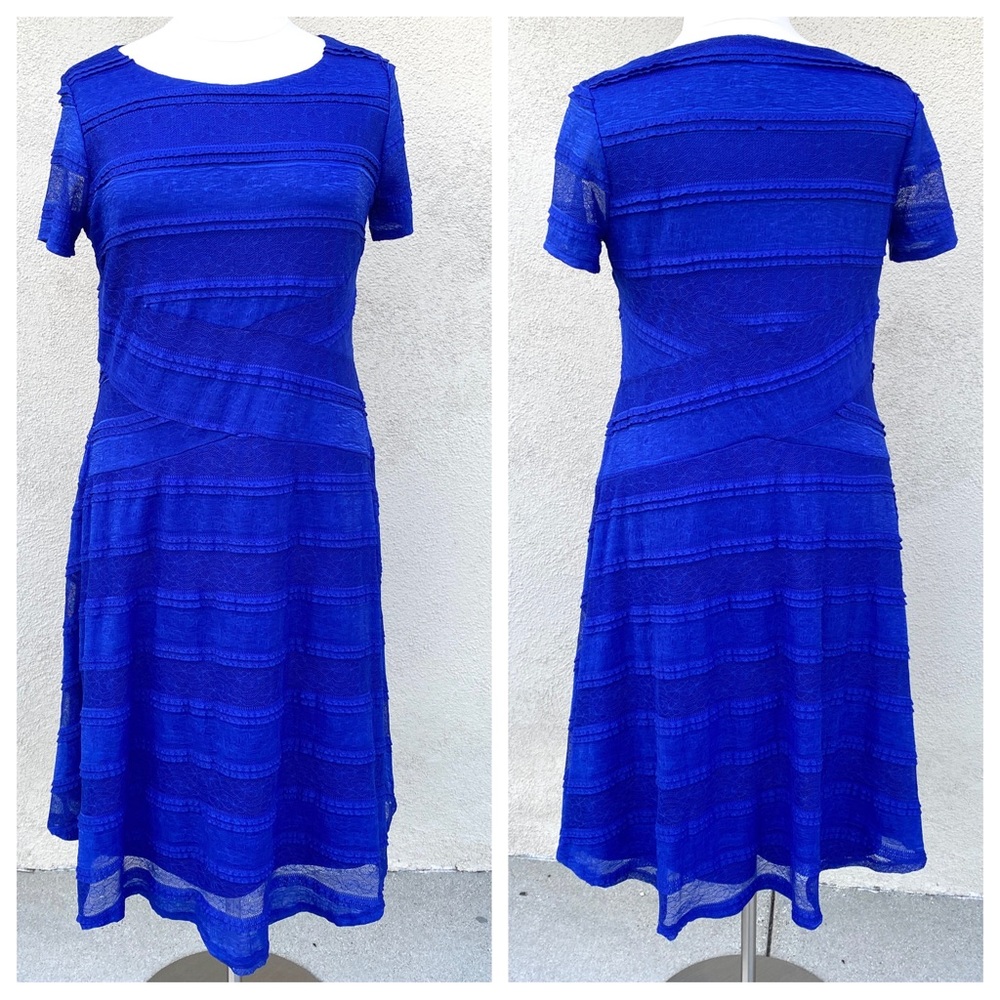 Sangria dress Women's Plus Size LACE midi Fit & Flare 16W Royal blue stretch 16